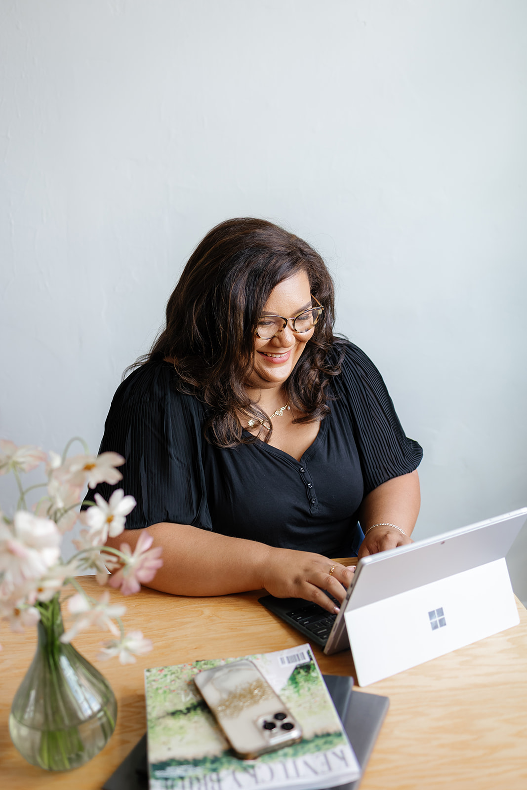 Wedding planner working on computer